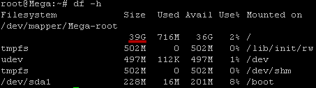 Disk free on expanded LVM