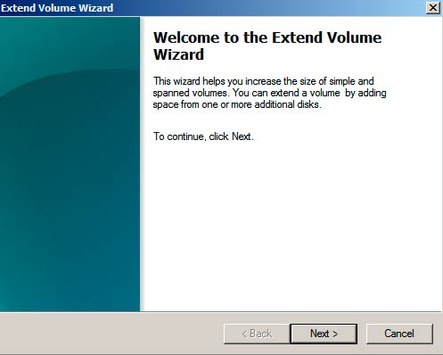 Extend volume wizard