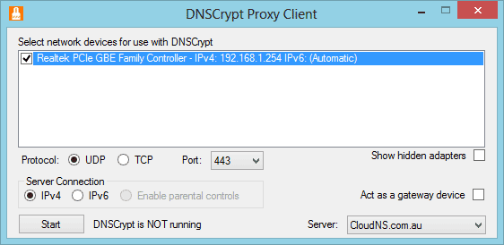 Connecting with dnscrypt