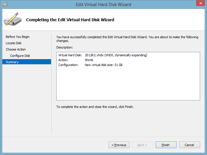 Edit Virtual Hard Disk Wizard - Summary