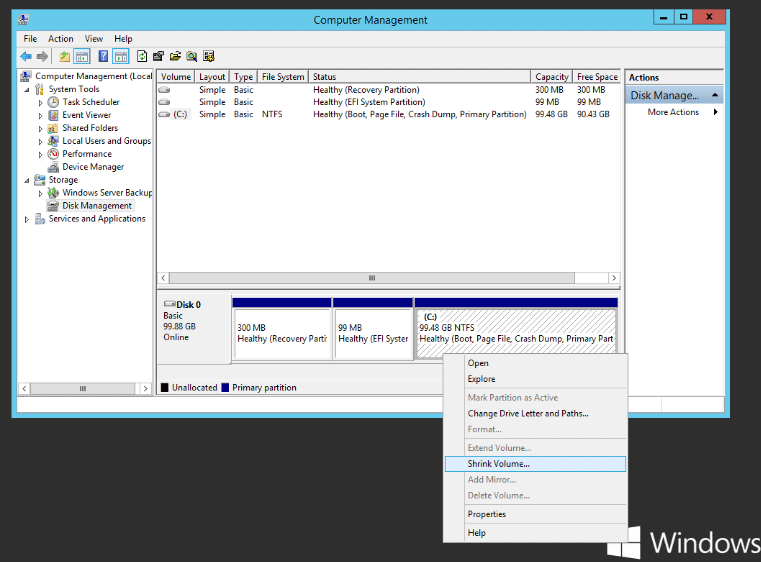 Disk Management - Shrink Volume