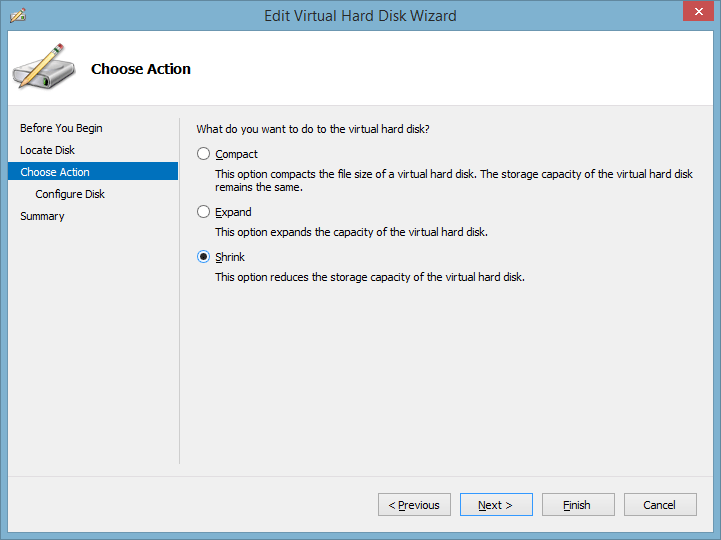 Edit Virtual Hard Disk Wizard - Choose Action Shrink