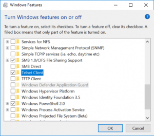 Turn windows features on or off