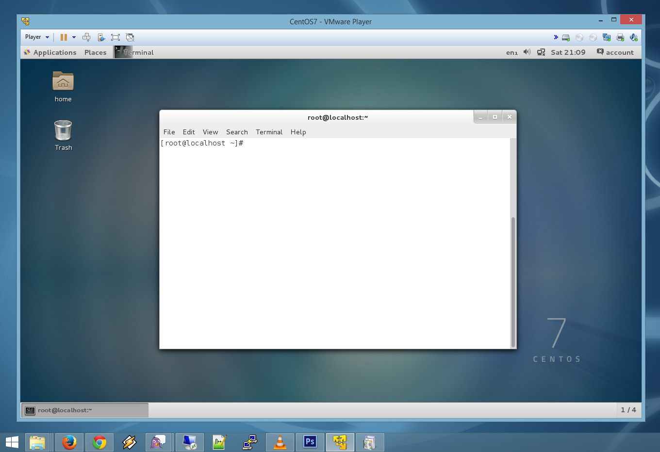 VMware player running in Windows 8.1