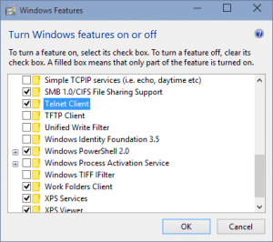 Enable telnet in Windows 10