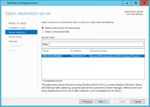 Windows Server 2016 Server Manager Select Server Destination