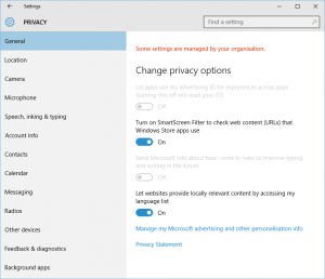 Windows 10 privacy settings