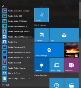 Windows 10 start menu