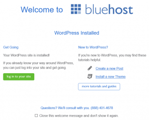 Bluehost Welcome Message