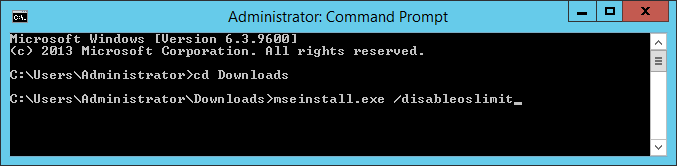mseinstall.exe /disableoslimit