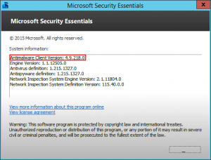 Microsoft Security Essentials Version Number