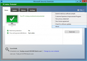 View Microsoft Security Essentials Version