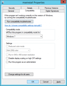 mseinstall.exe compatibility mode