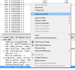 Wireshark USB capture