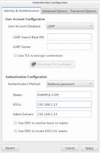 Authentication Configuration Kerberos window Linux