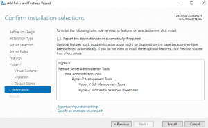 Hyper-V Confirm Installation Selections - Windows Server 2016