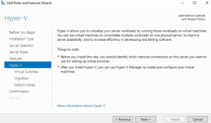 Hyper-V Installation Information - Windows Server 2016
