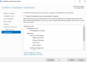 Confirm Installation Selections - Windows Server 2016