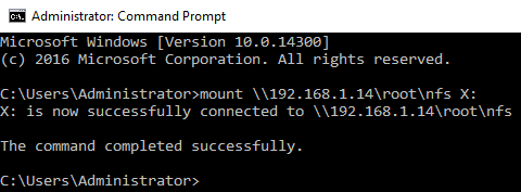 what are the commands used in windows 2012 to mount the nfs share on the linux server