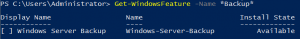 Get-WindowsFeature Search for Windows Server Backup