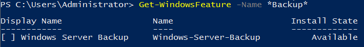 Get-WindowsFeature cmdlet Search for Windows Server Backup