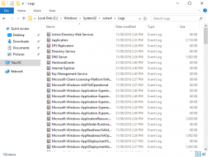 Windows Server 2016 Event Log Location