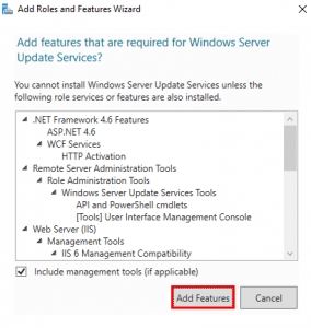 Add features that are required for WSUS