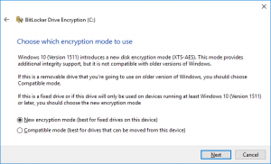 BitLocker Choose Encryption Modes