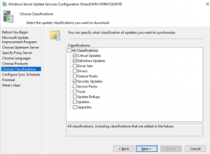 WSUS Configuration Wizard - Choose Classifications