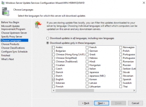 WSUS Configuration Wizard - Choose Products