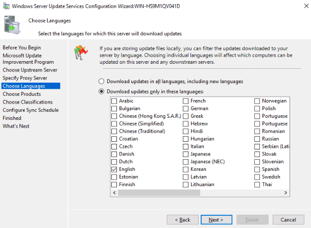 WSUS Configuration Wizard - Choose Products