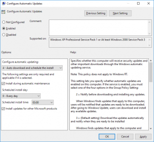 Configure Automatic Updates Policy