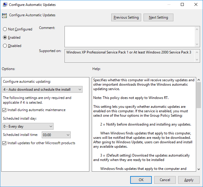 Configure Automatic Updates Policy