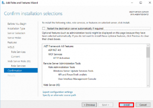 Add Roles and Features Wizard - Confirm installation selections