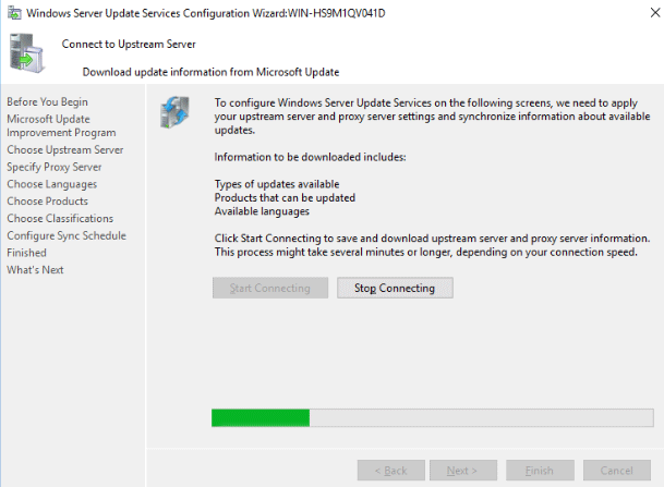 WSUS Configuration Wizard - Connect to upstream server