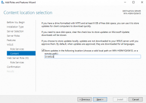 Add Roles and Features Wizard - Content location selection