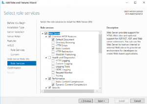 Add Roles and Features Wizard - Select Role Services for IIS