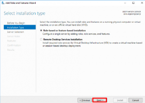 Add Roles and Features Wizard - Select installation type