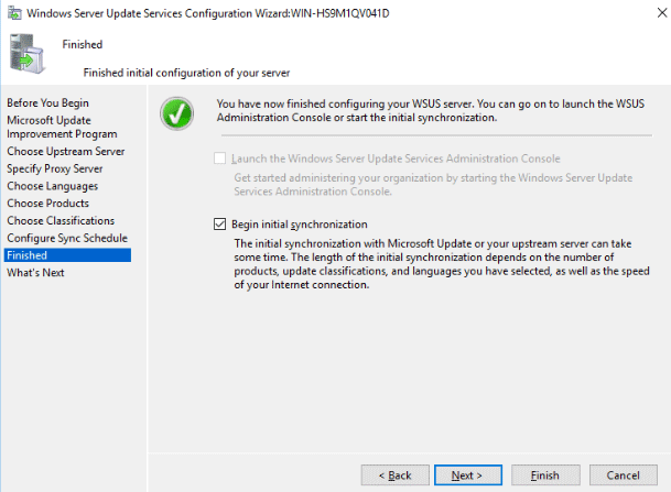 WSUS Configuration Wizard - Finished