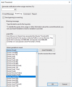 Add Quota Threshold Event Log