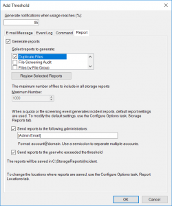 Add Quota Threshold Report