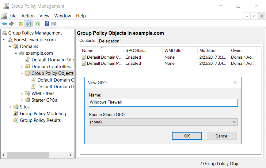 Create New Group Policy Object