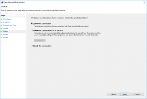 New Inbound Rule Wizard - Action