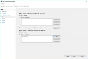 New Inbound Rule Wizard - Scope