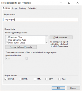 Scheduled Storage Report Settings