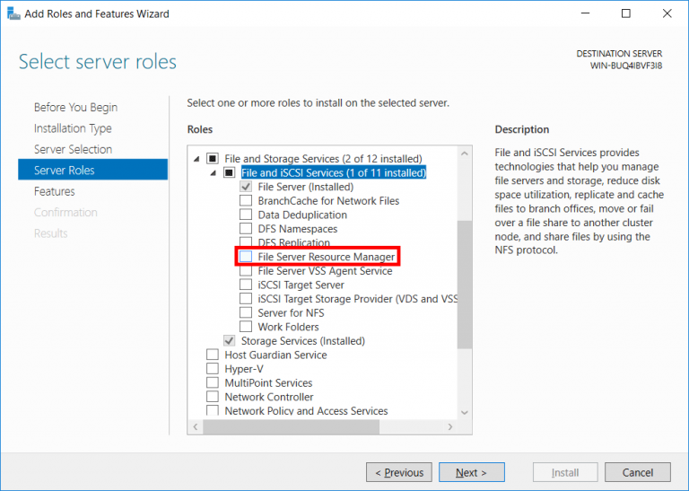 Install File Server Resource Manager (FSRM) Role in Windows Server 2016