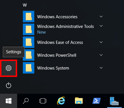 Windows 2016 Start Menu - Settings