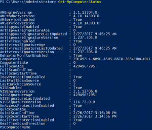 Windows Defender PowerShell Get-MpComputerStatus