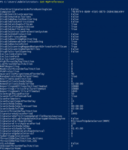 Windows Defender PowerShell Get-MpPreference