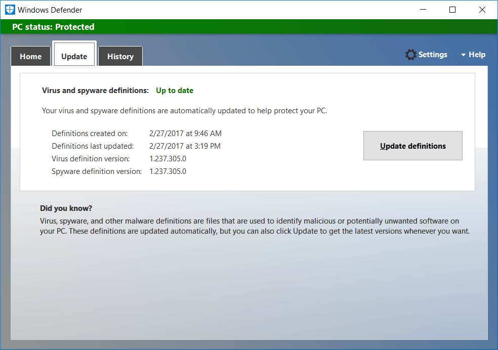 Windows Defender Update